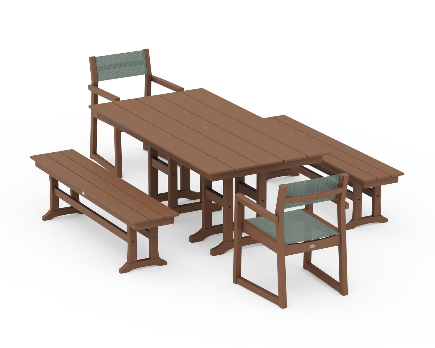 EDGE Sling Arm Chair 5-Piece Farmhouse Dining Set with Benches