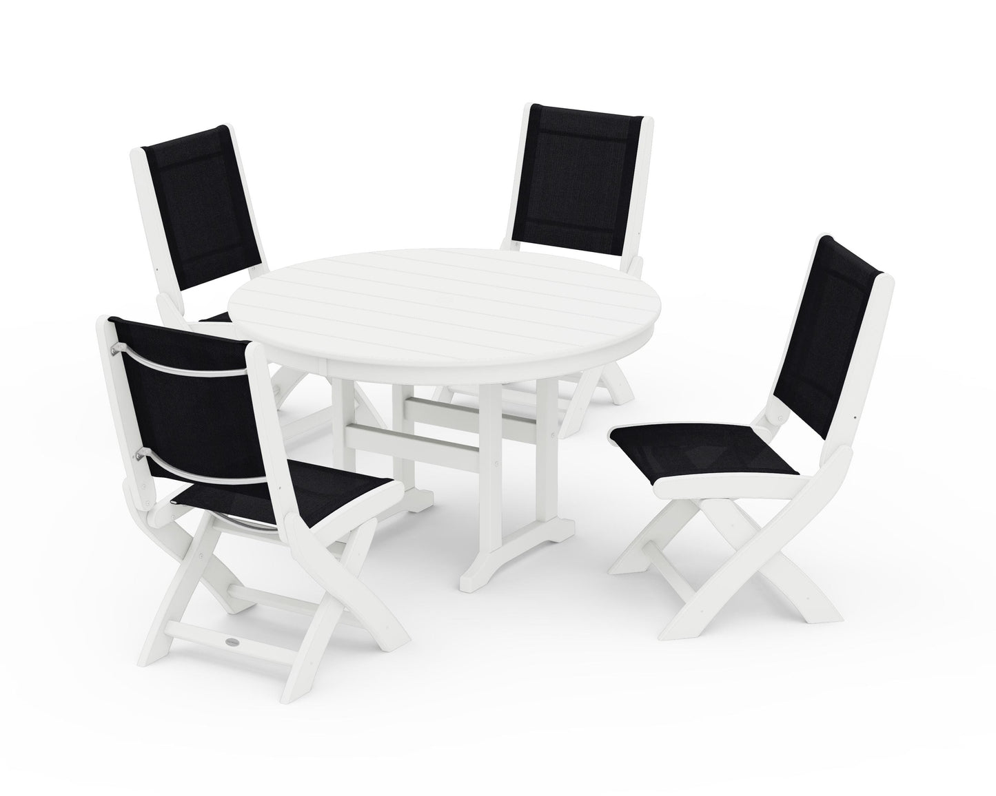 Coastal Folding Side Chair 5-Piece Round Dining Set