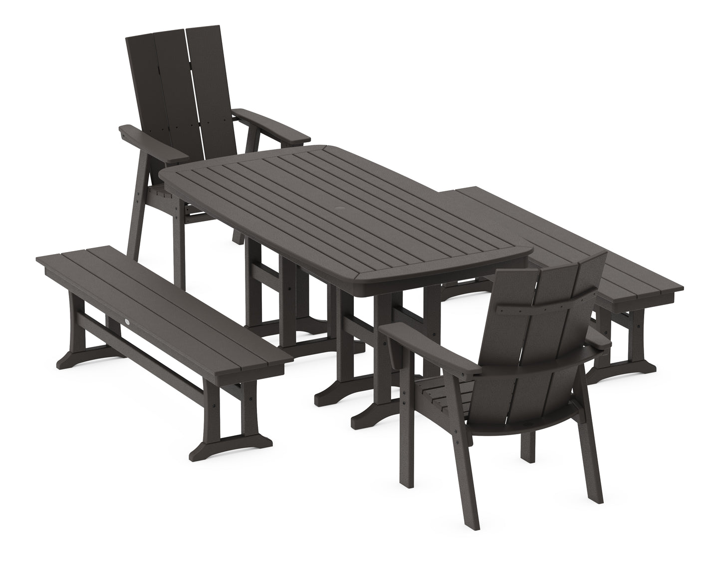 Modern Curveback Adirondack 5-Piece Dining Set with Benches