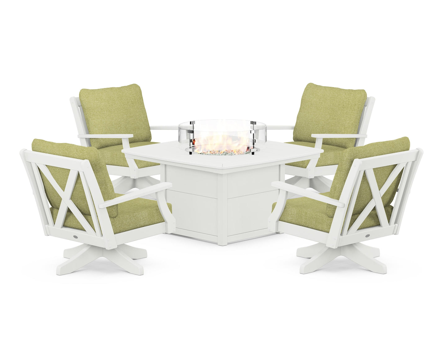 Braxton 5-Piece Deep Seating Swivel Conversation Set with Fire Pit Table