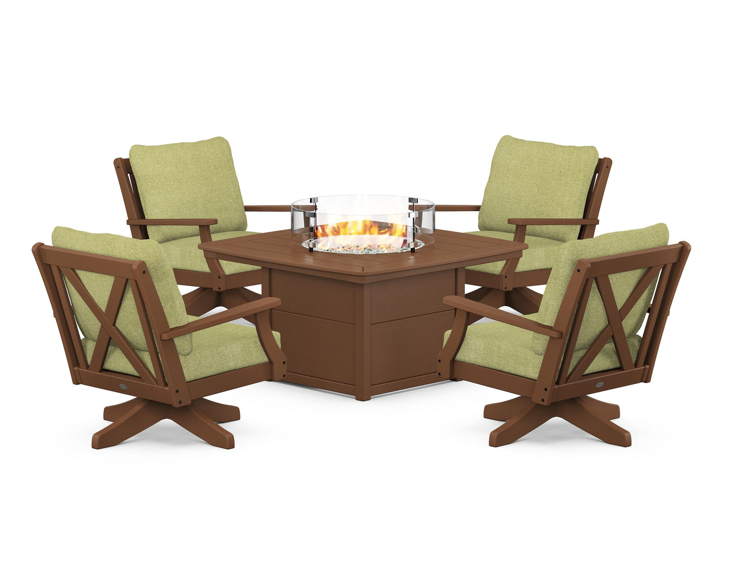 Braxton 5-Piece Deep Seating Swivel Conversation Set with Fire Pit Table