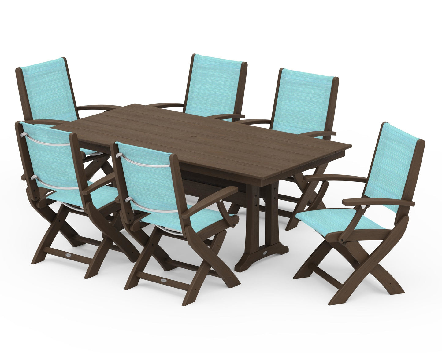 Coastal Folding Arm Chair 7-Piece Farmhouse Dining Set with Trestle Legs