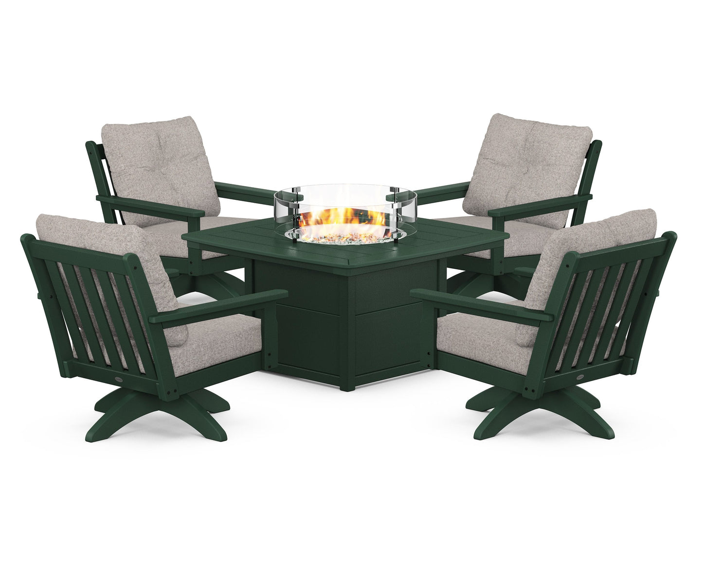 Vineyard 5-Piece Deep Seating Swivel Conversation Set with Fire Pit Table