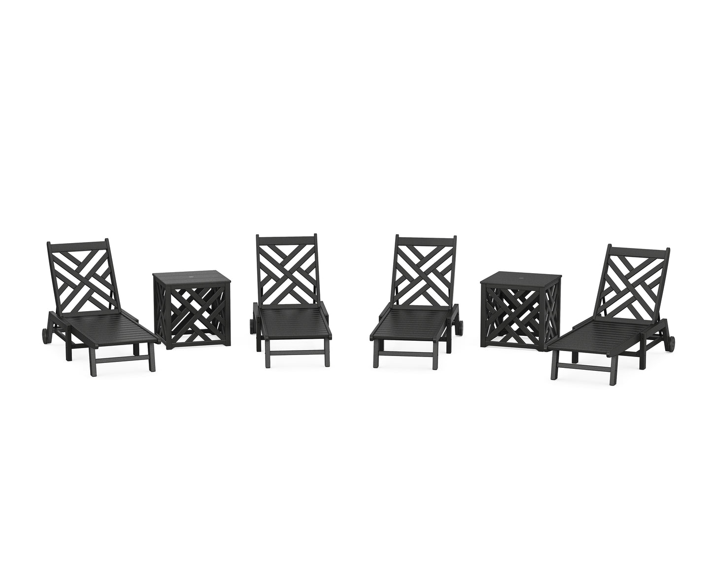 Chippendale 6-Piece Chaise Set with Wheels and Umbrella Stand Accent Table