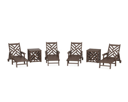 Chippendale 6-Piece Chaise Set with Umbrella Stand Accent Table