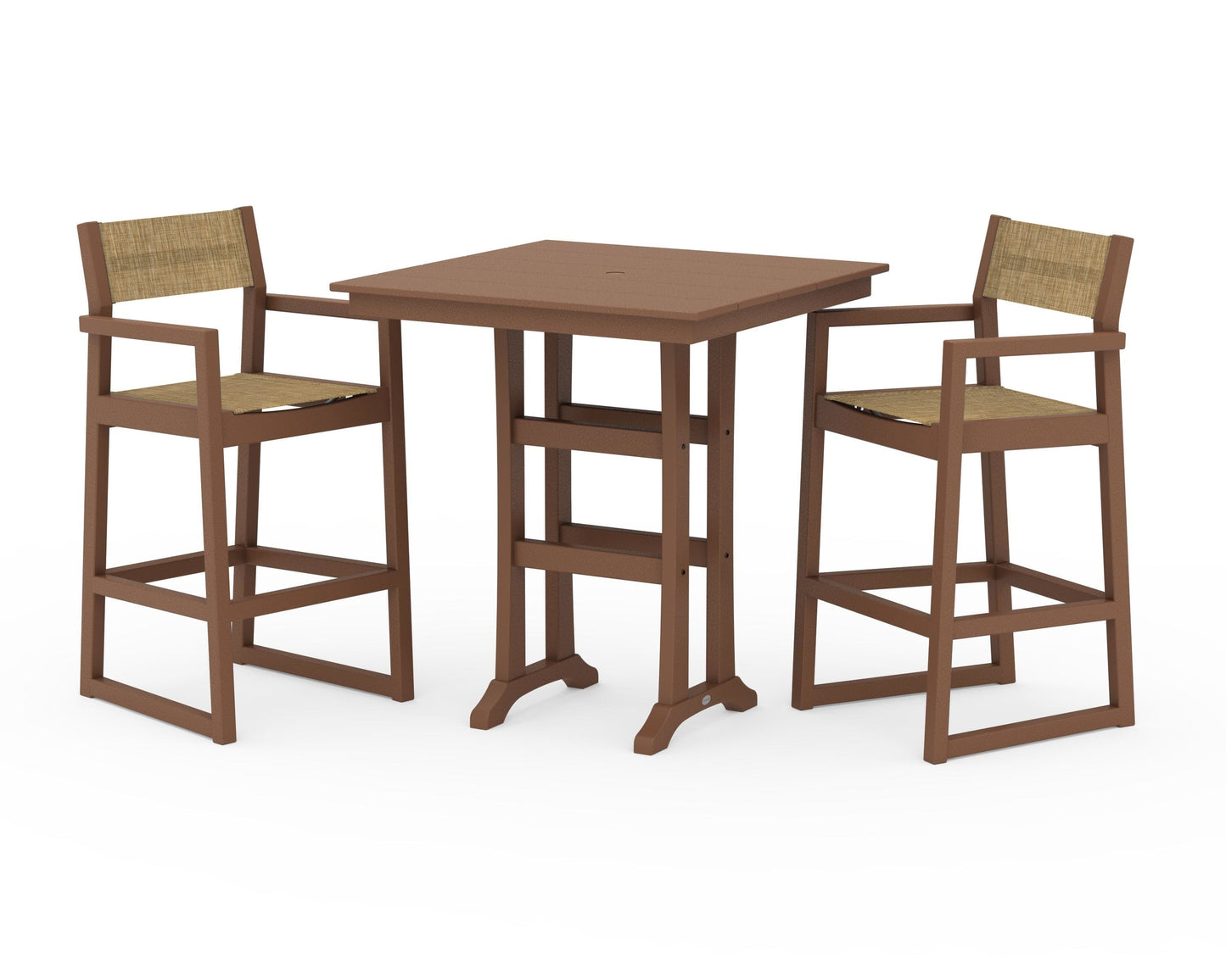 EDGE Sling Arm Chair 3-Piece Farmhouse Bar Set with Trestle Legs