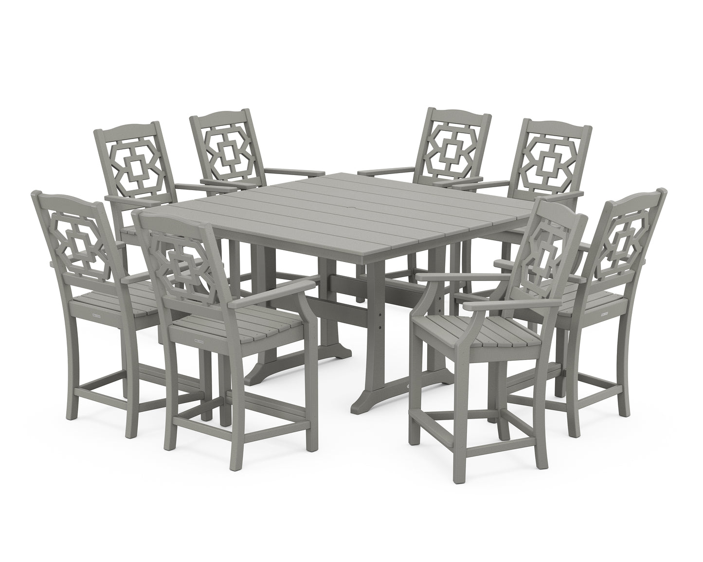 Chinoiserie 9-Piece Square Farmhouse Counter Set with Trestle Legs