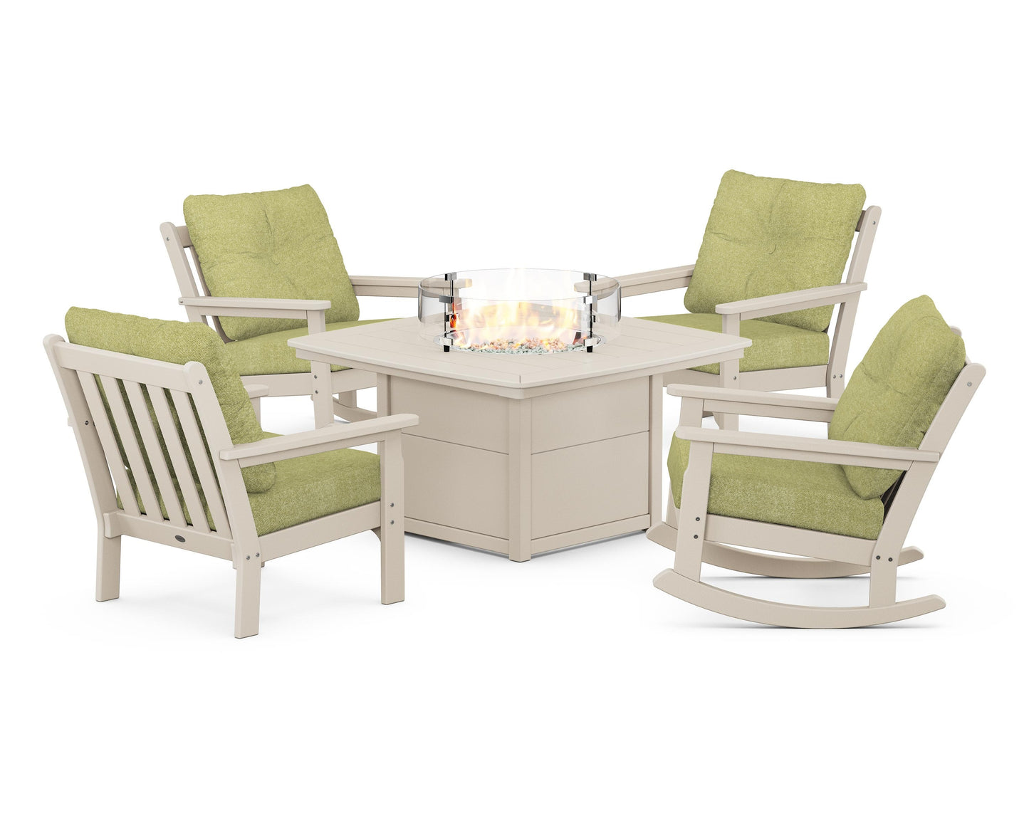 Vineyard 5-Piece Deep Seating Rocking Chair Conversation Set with Fire Pit Table