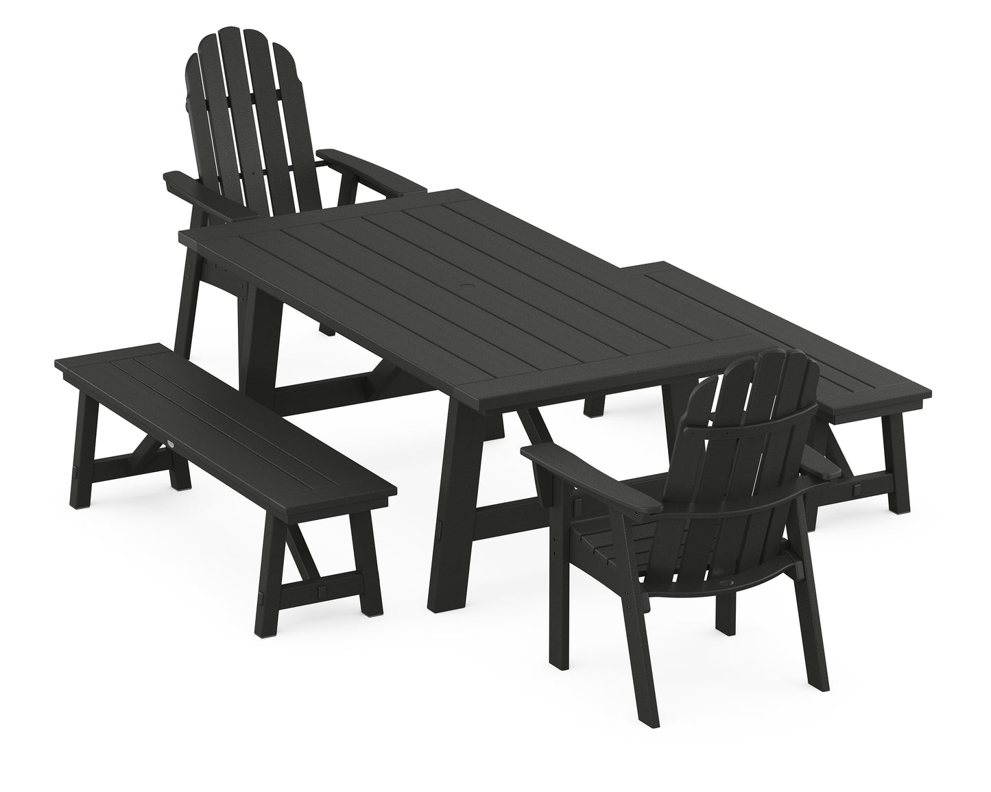 Vineyard Curveback Adirondack 5-Piece Rustic Farmhouse Dining Set With Benches