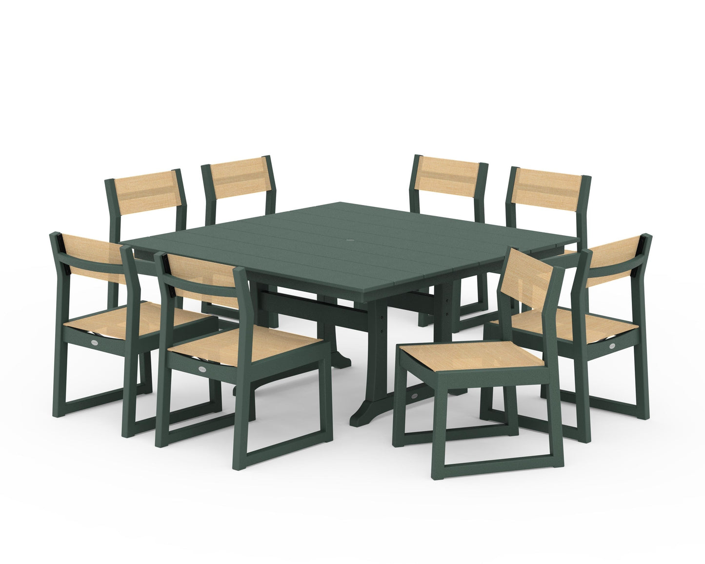EDGE Sling Side Chair 9-Piece Farmhouse Trestle Dining Set