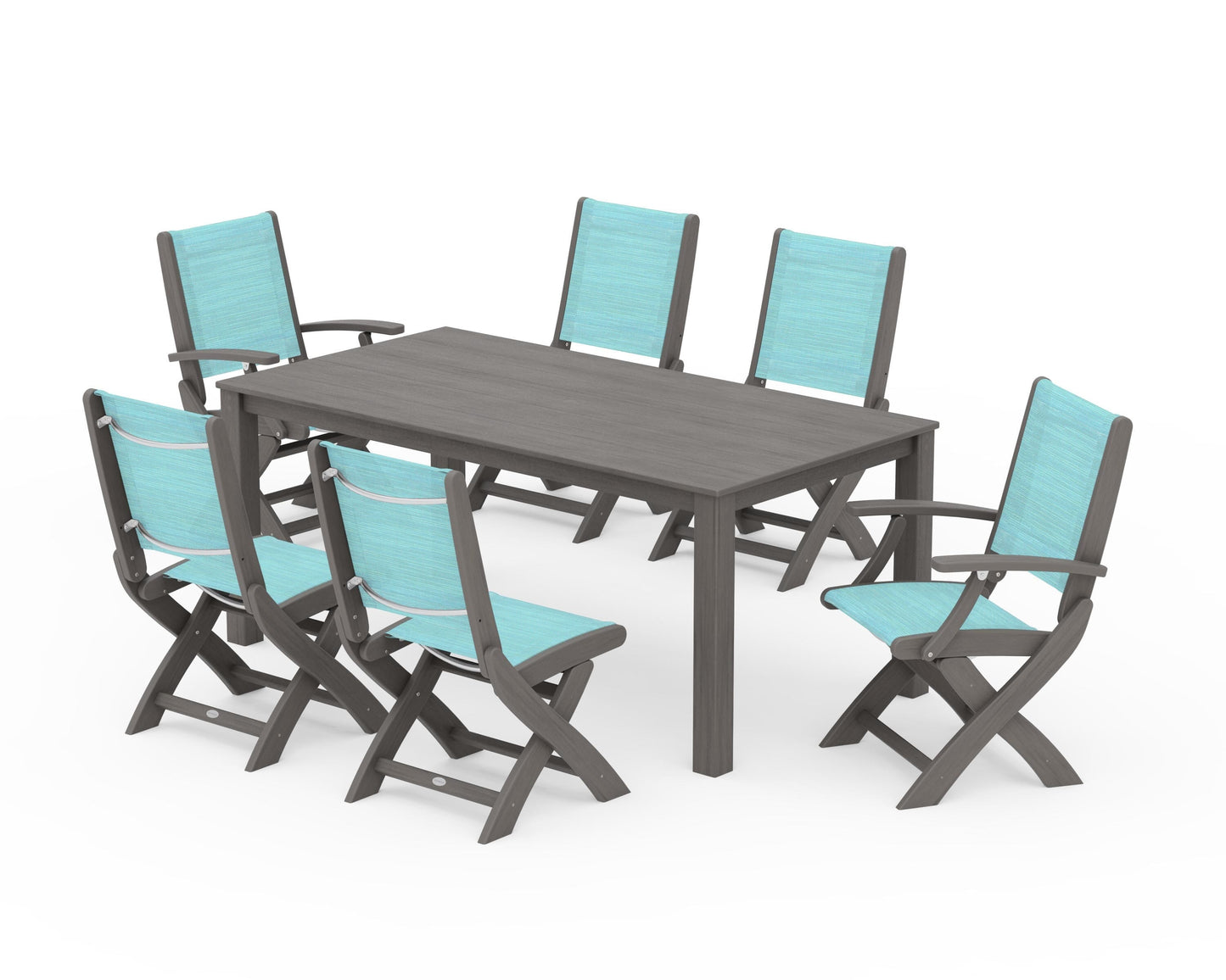 Coastal Folding Chair 7-Piece Parsons Dining Set