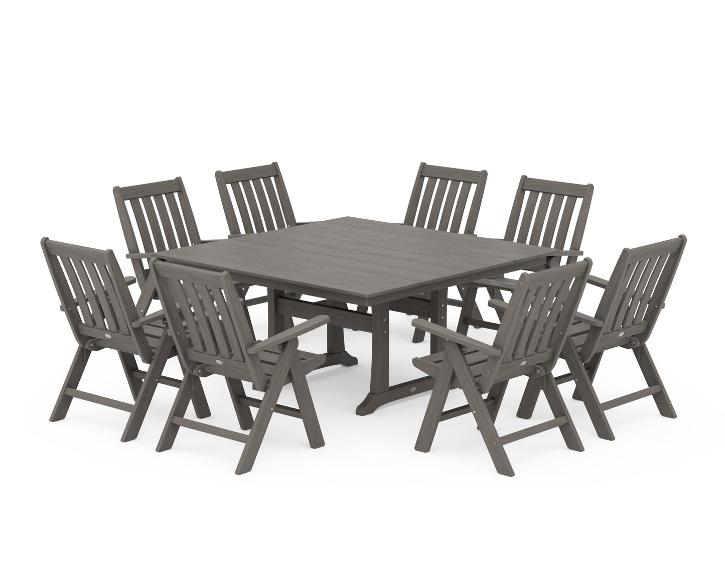 Vineyard Folding Chair 9-Piece Square Farmhouse Dining Set with Trestle Legs