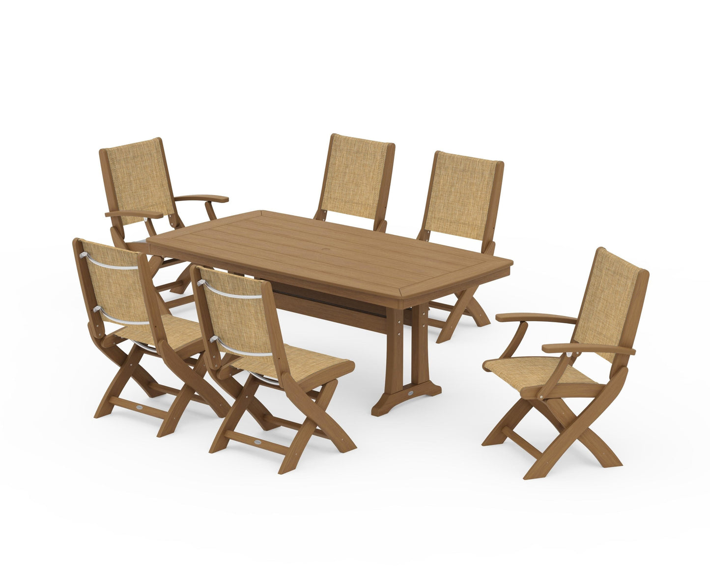Coastal Folding Chair 7-Piece Dining Set with Trestle Legs
