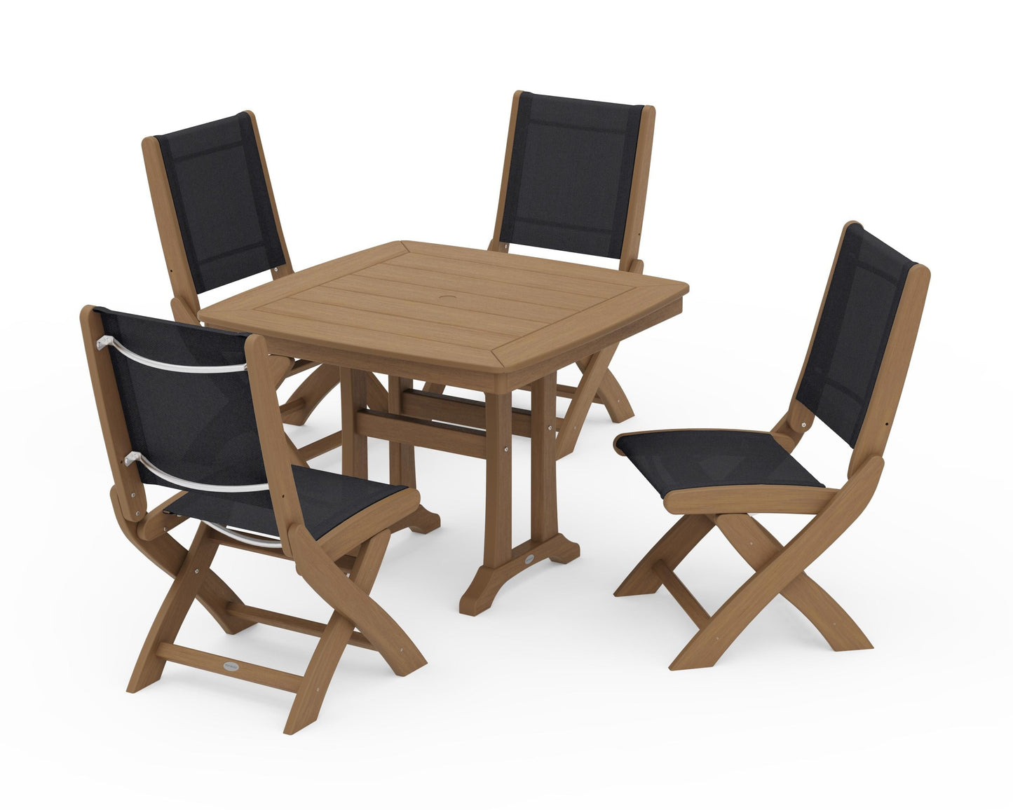 Coastal Folding Side Chair 5-Piece Dining Set with Trestle Legs