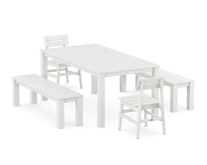 Modern Studio Plaza Chair 5-Piece Parsons Dining Set with Benches