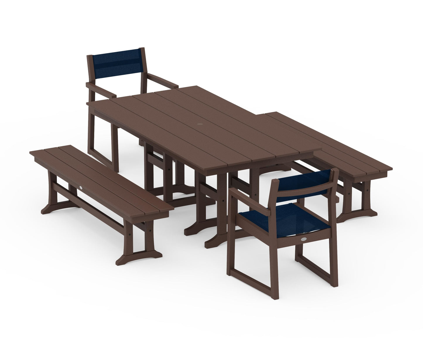 EDGE Sling Arm Chair 5-Piece Farmhouse Dining Set with Benches