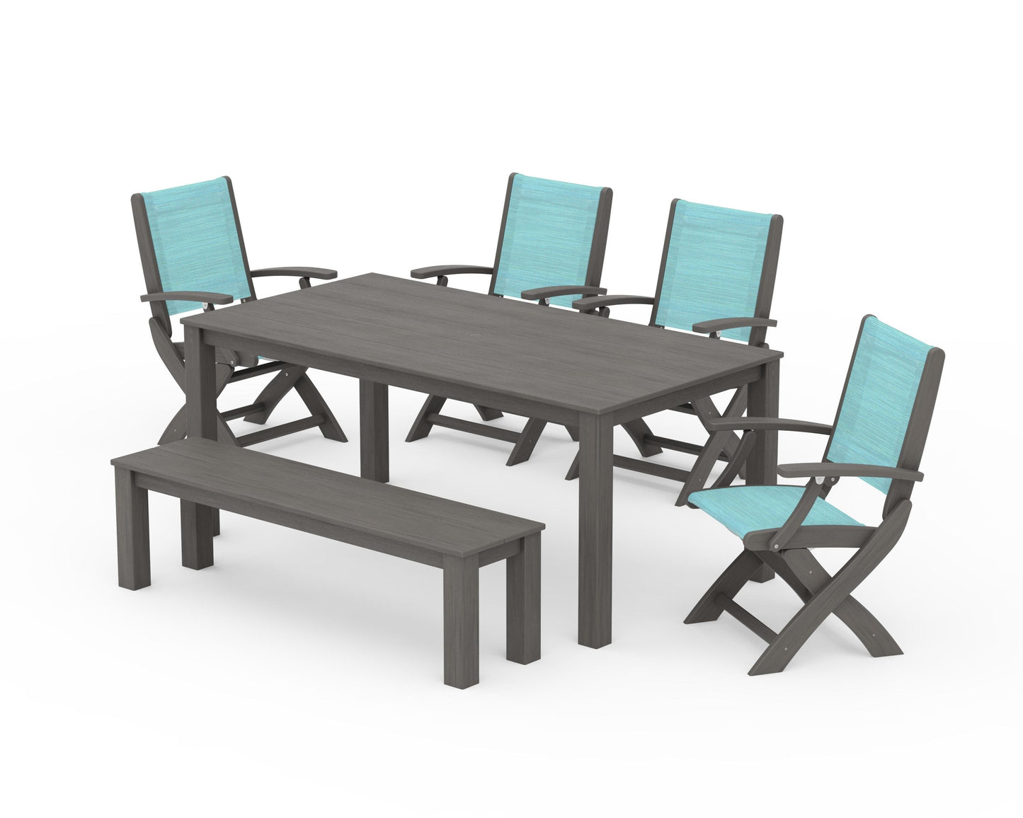 Coastal Folding Chair 6-Piece Parsons Dining Set with Bench