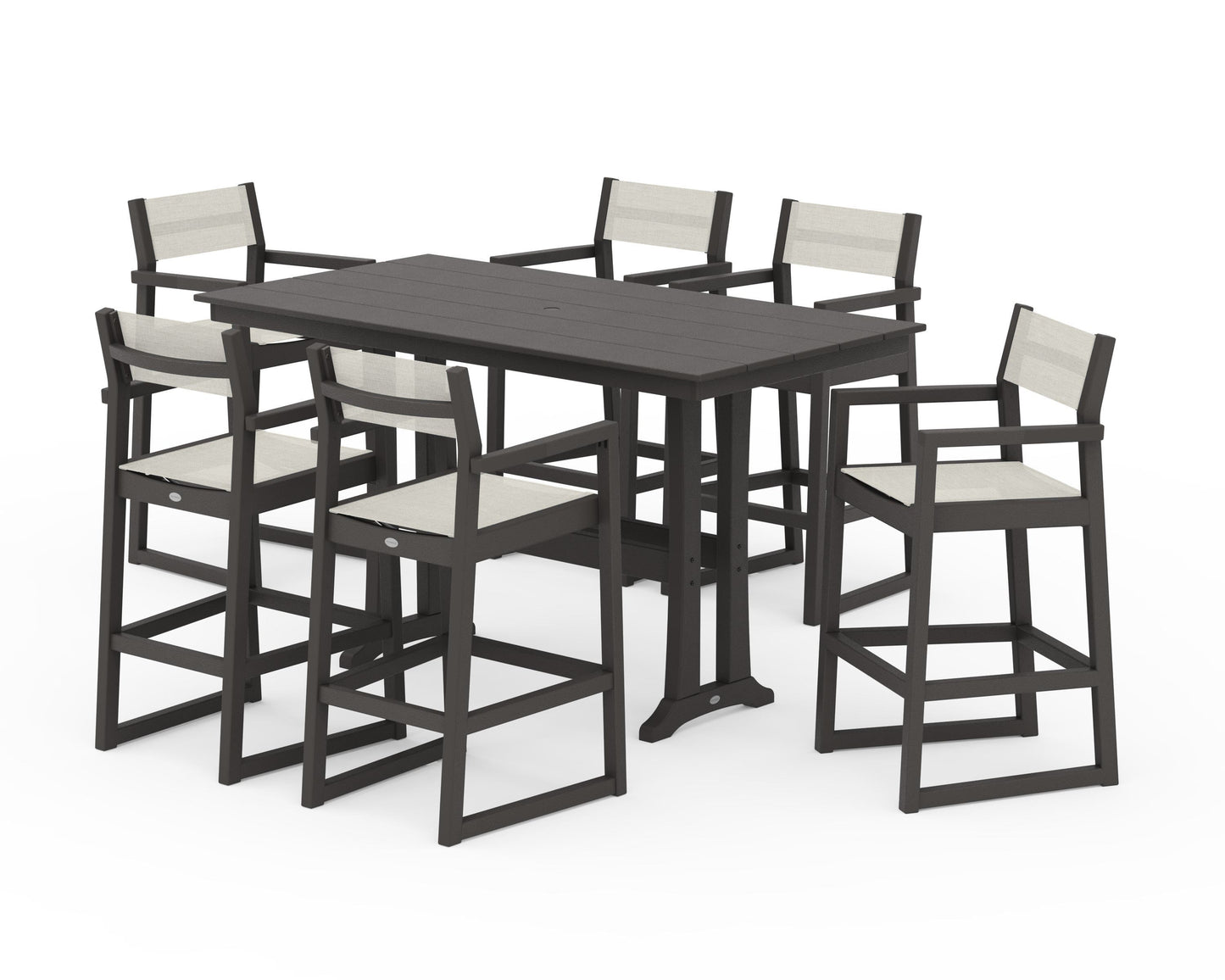 EDGE Sling Arm Chair 7-Piece Farmhouse Bar Set with Trestle Legs