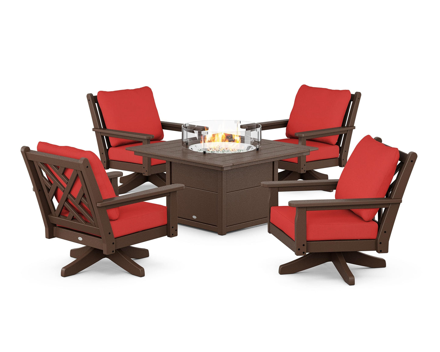 Chippendale 5-Piece Deep Seating Swivel Conversation Set with Fire Pit Table