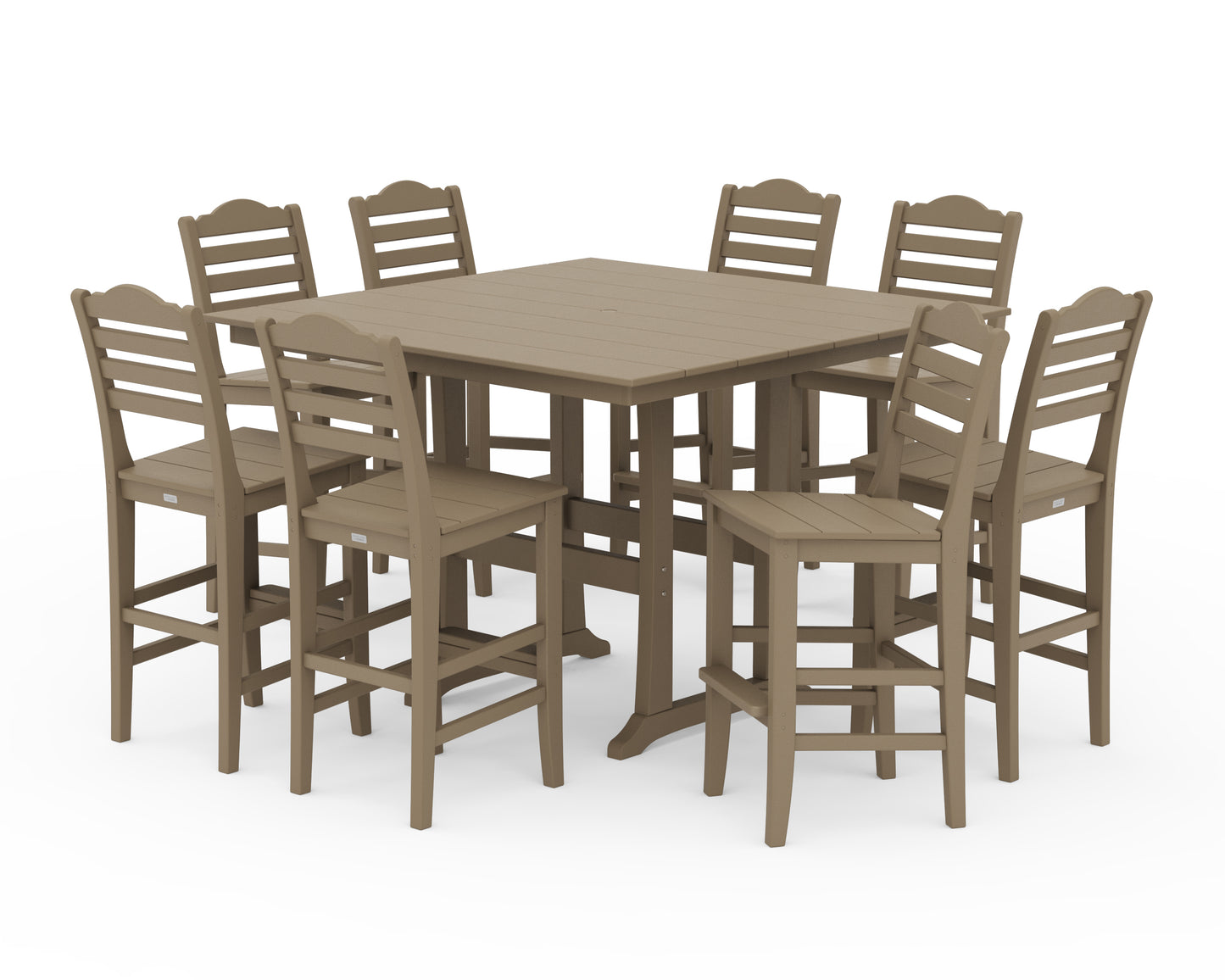 Savannah Side Chair 9-Piece Square Farmhouse Bar Set with Trestle Legs
