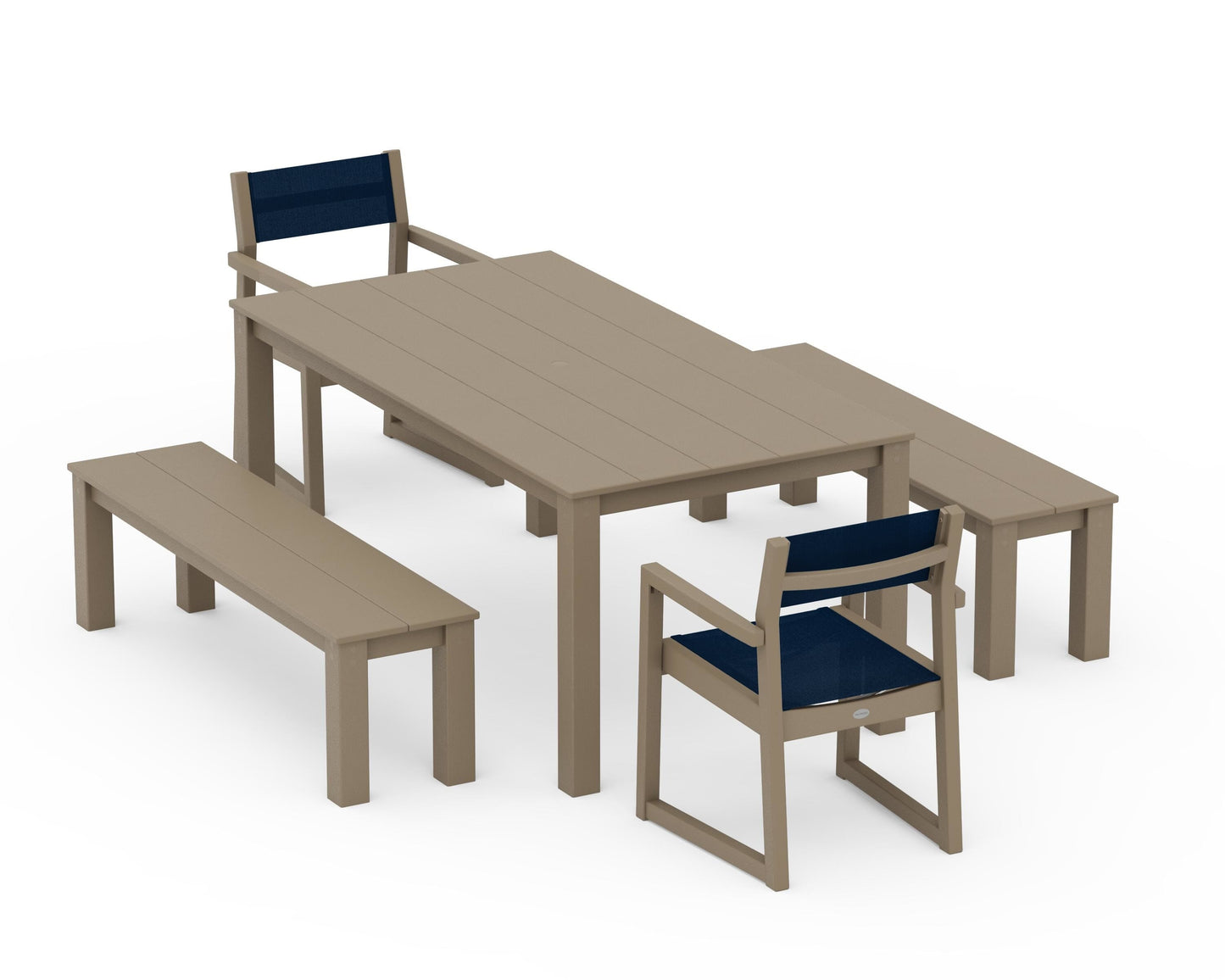 EDGE Sling Arm Chair 5-Piece Parsons Dining Set with Benches