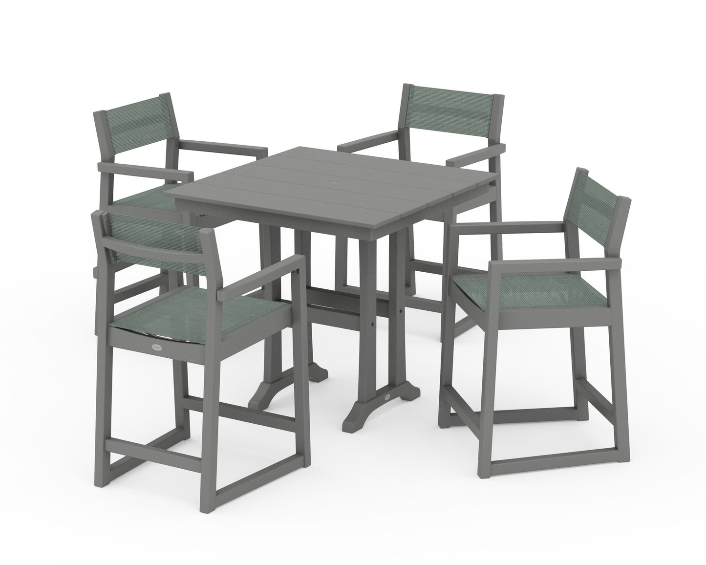 EDGE Sling Arm Chair 5-Piece Farmhouse Counter Set with Trestle Legs