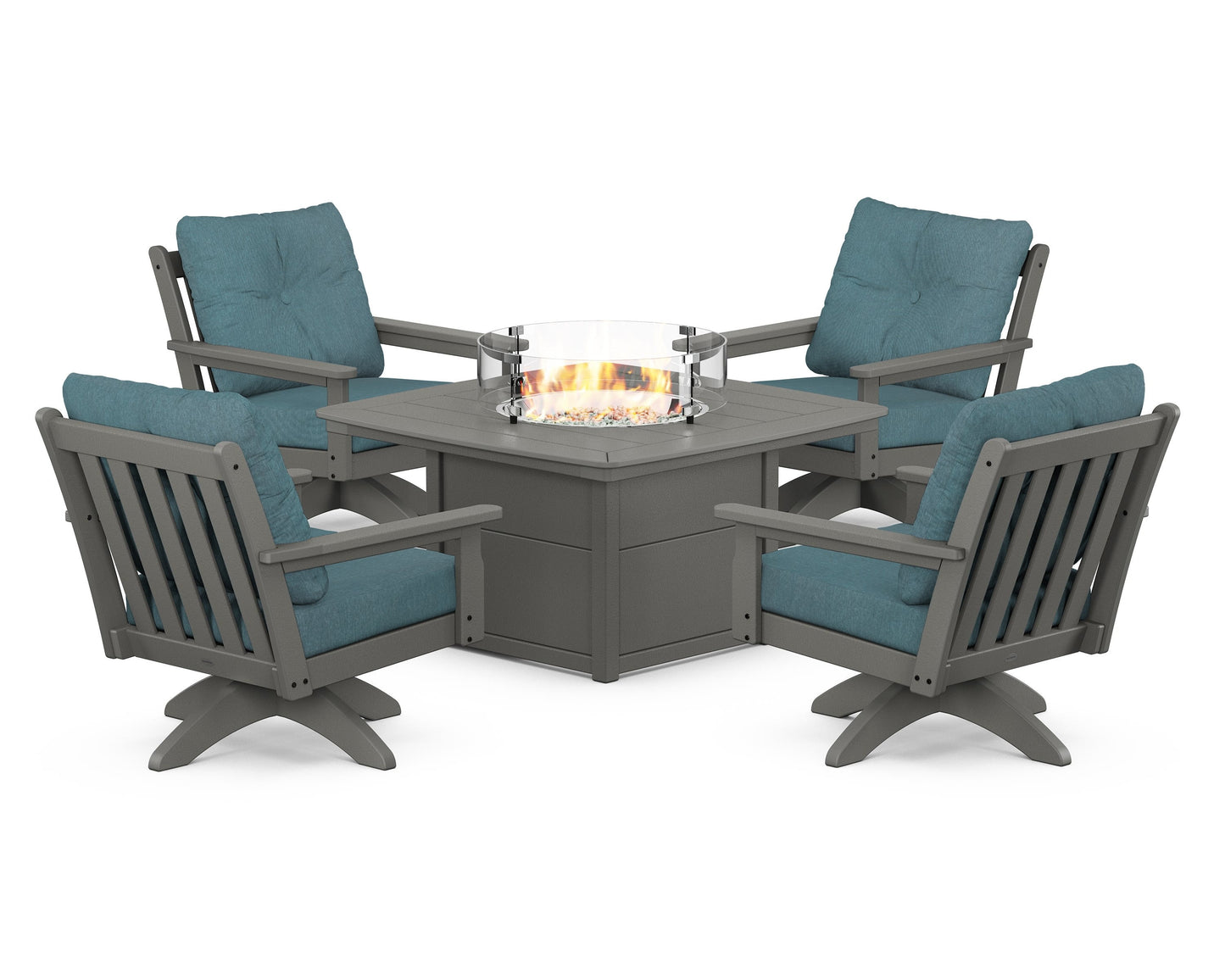 Vineyard 5-Piece Deep Seating Swivel Conversation Set with Fire Pit Table