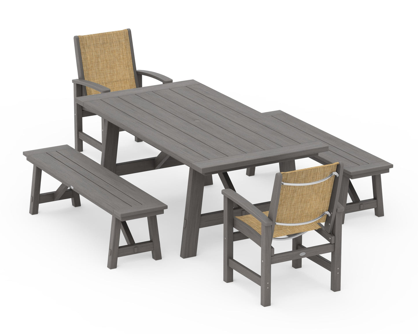 Coastal 5-Piece Rustic Farmhouse Dining Set With Benches