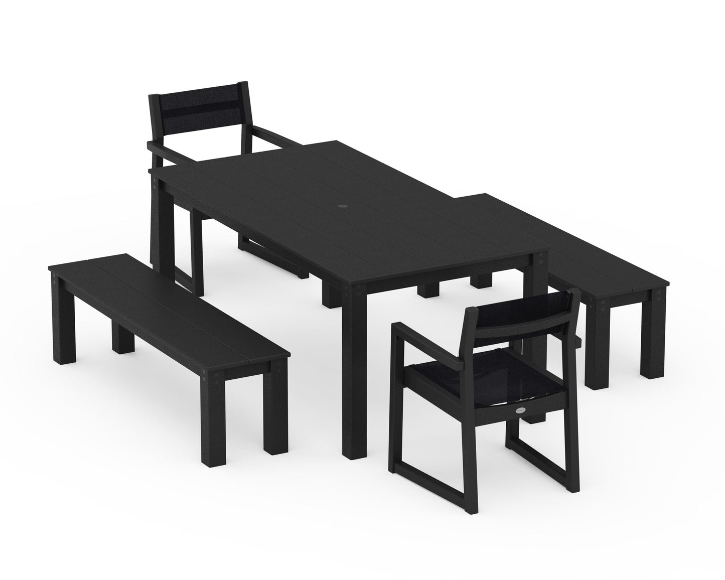 EDGE Sling Arm Chair 5-Piece Parsons Dining Set with Benches