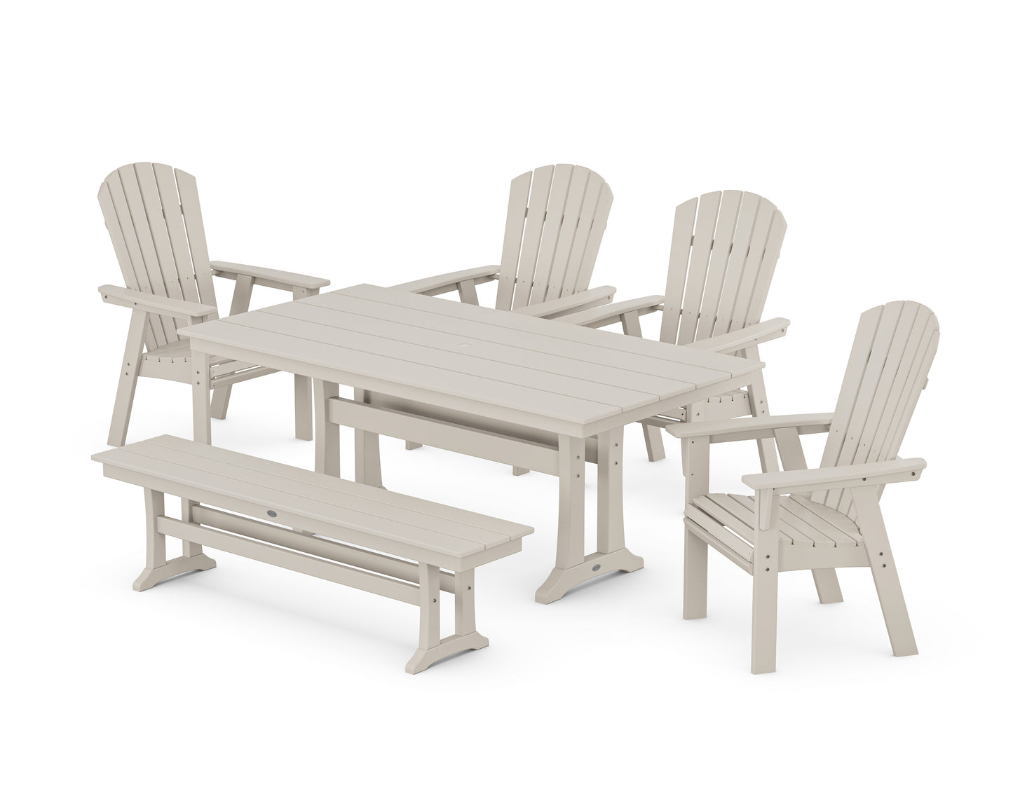 Nautical Curveback Adirondack 6-Piece Farmhouse Dining Set with Trestle Legs and Bench