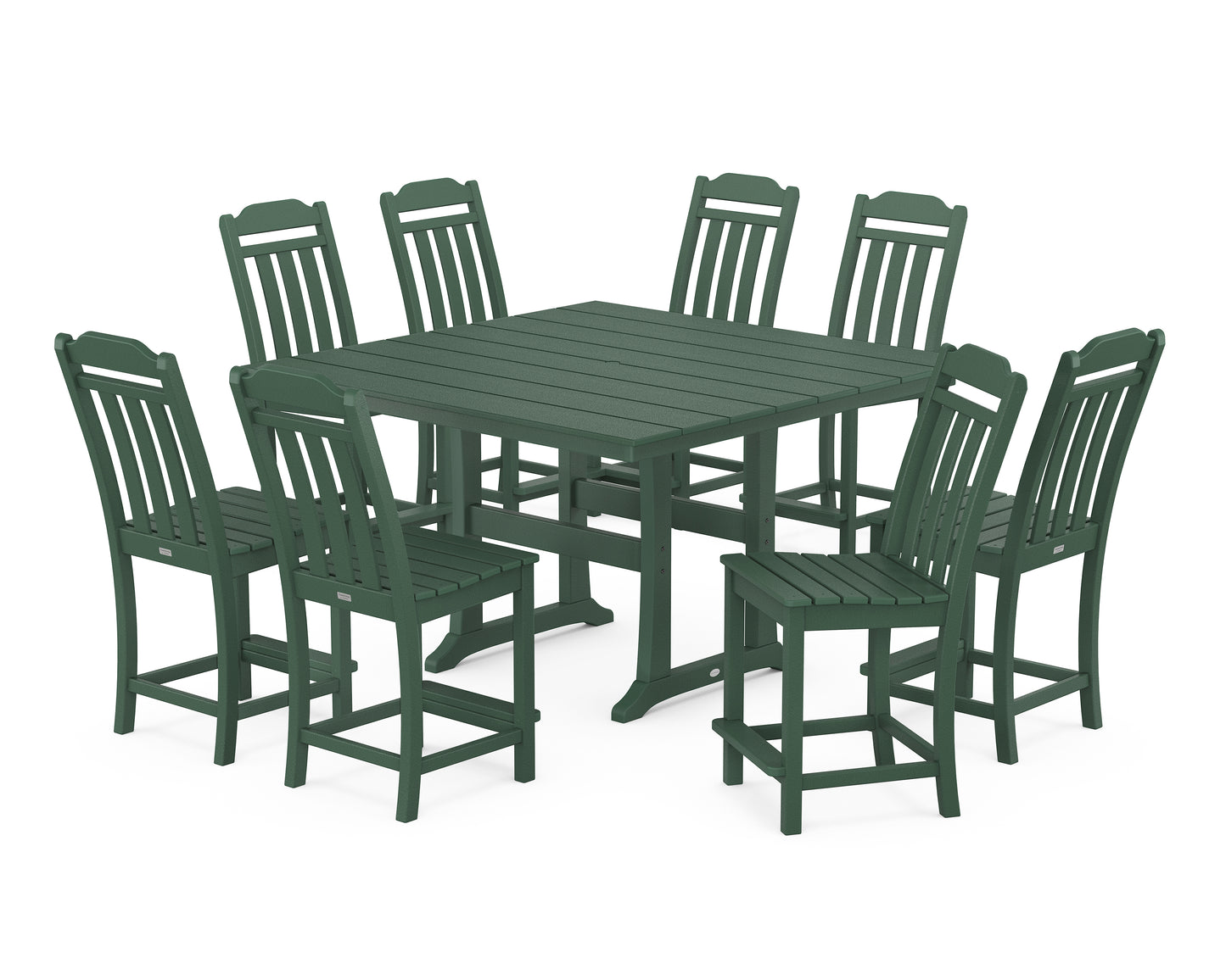 Cottage 9-Piece Square Farmhouse Side Chair Counter Set with Trestle Legs