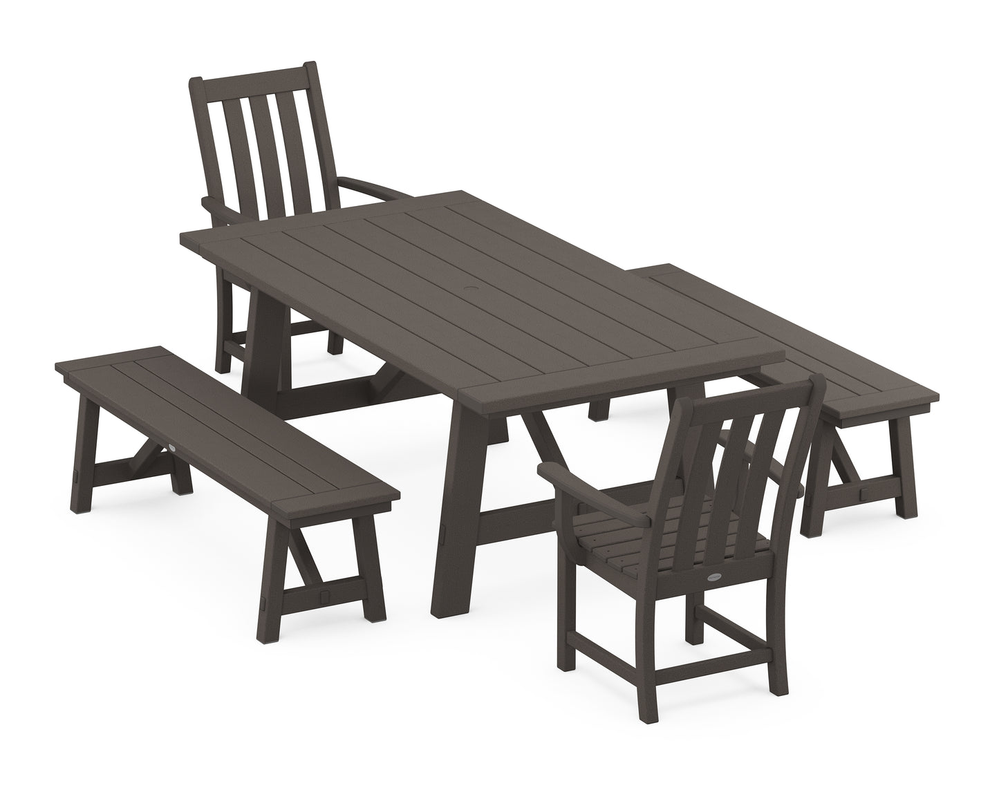 Vineyard 5-Piece Rustic Farmhouse Dining Set With Benches