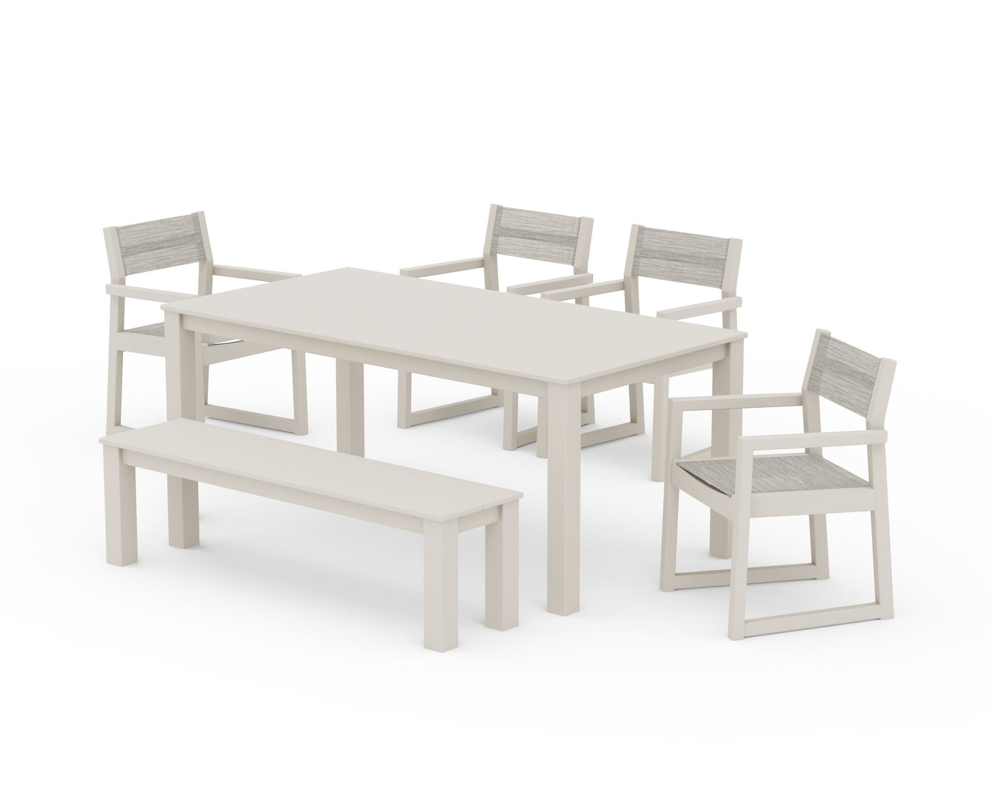 EDGE Sling Arm Chair 6-Piece Parsons Dining Set with Bench