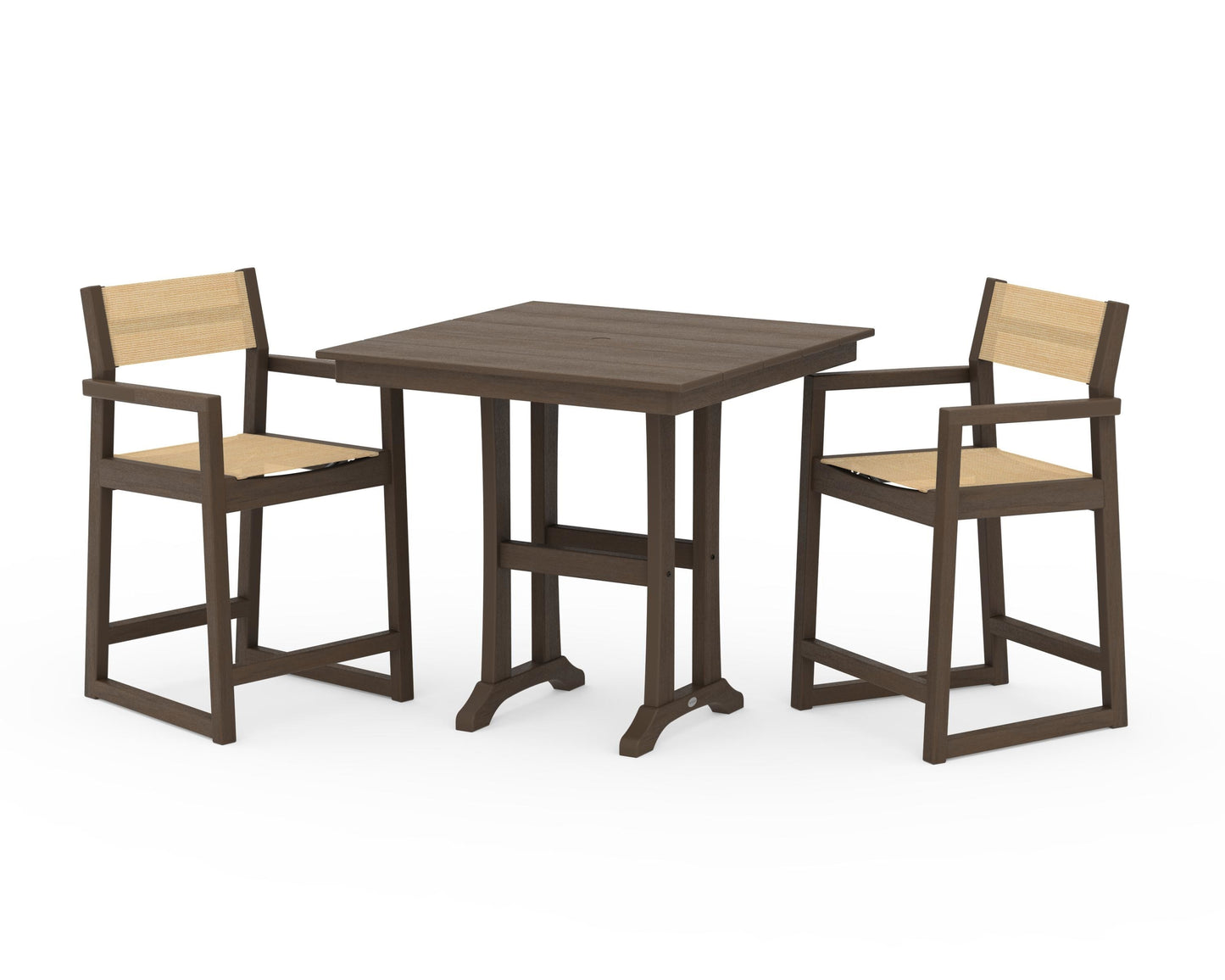 EDGE Sling Arm Chair 3-Piece Farmhouse Counter Set with Trestle Legs