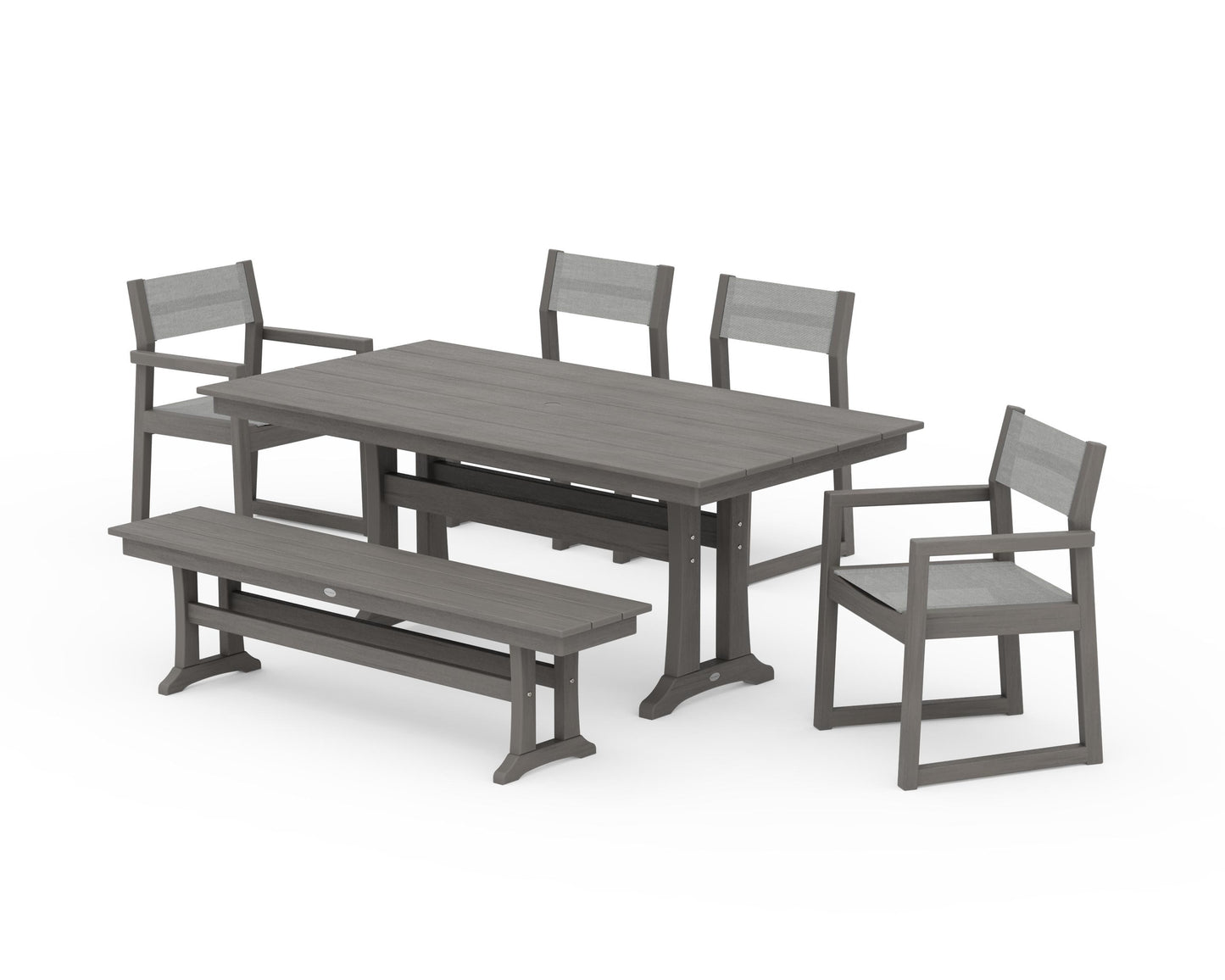 EDGE Sling 6-Piece Farmhouse Dining Set With Trestle Legs