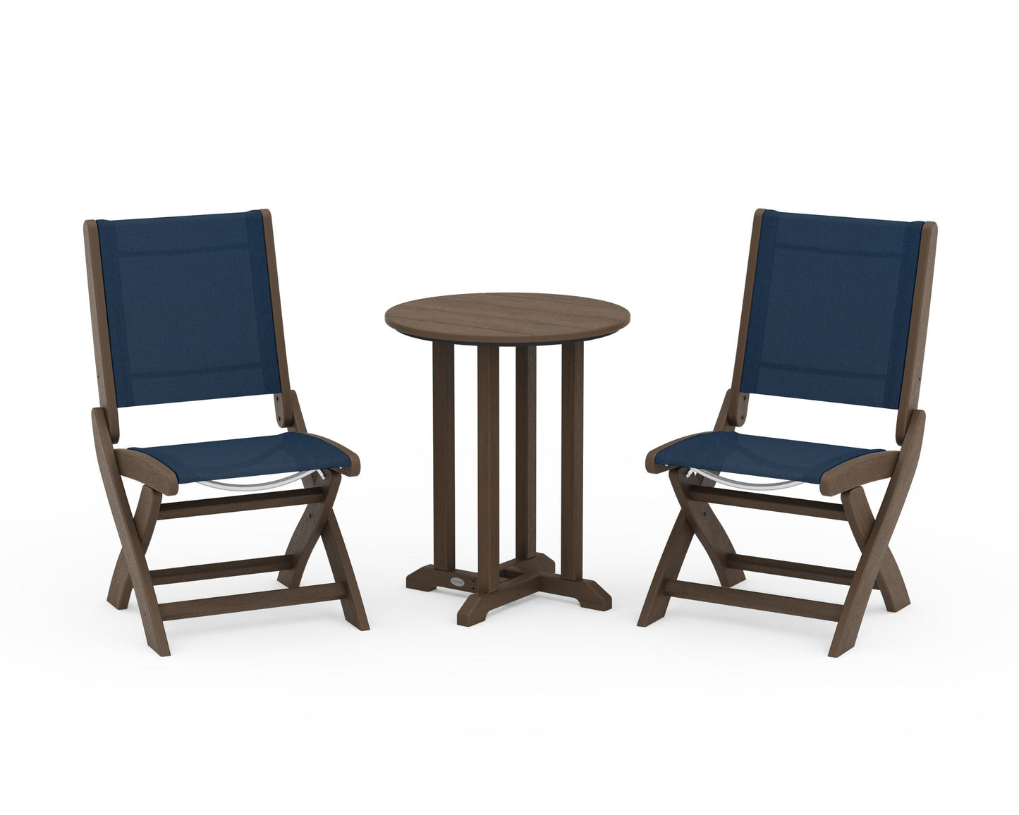 Coastal Folding Side Chair 3-Piece Round Bistro Dining Set
