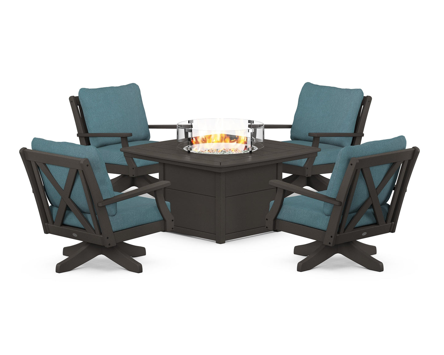 Braxton 5-Piece Deep Seating Swivel Conversation Set with Fire Pit Table
