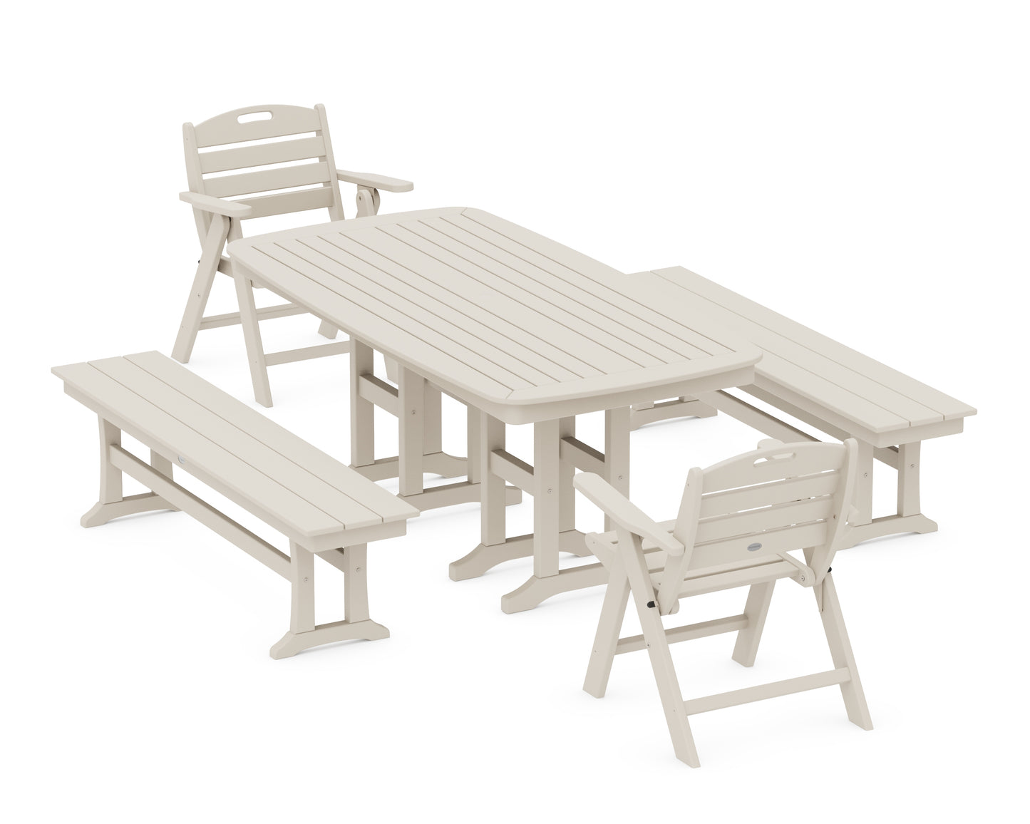 Nautical Lowback 5-Piece Dining Set with Benches
