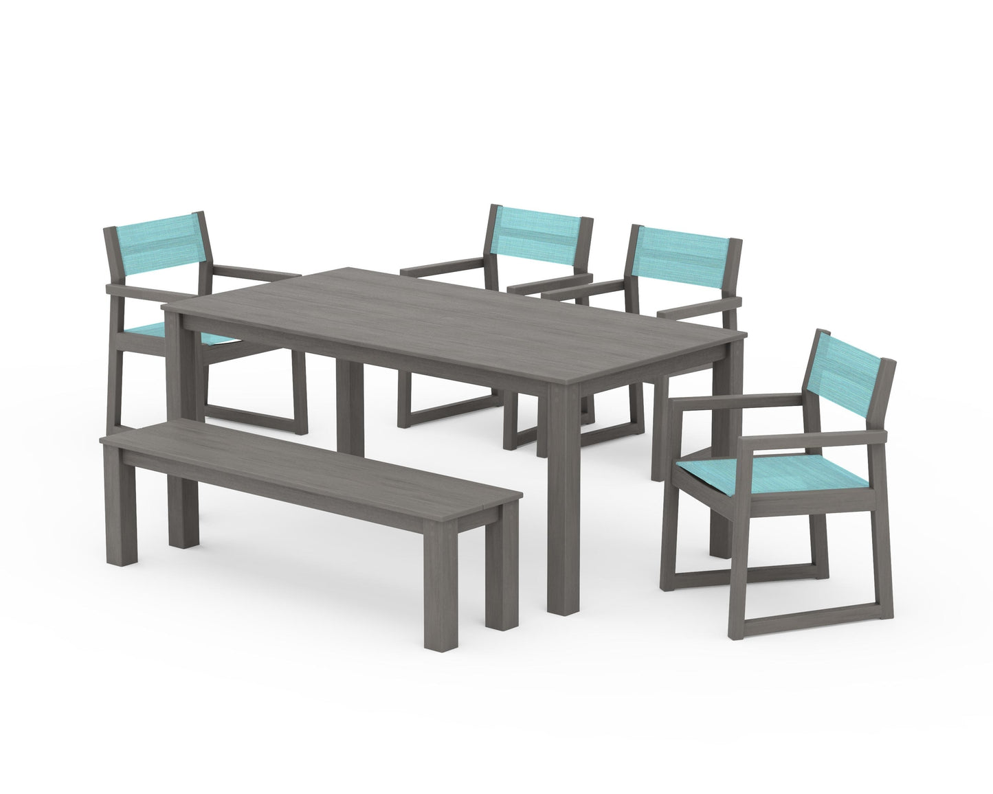 EDGE Sling Arm Chair 6-Piece Parsons Dining Set with Bench