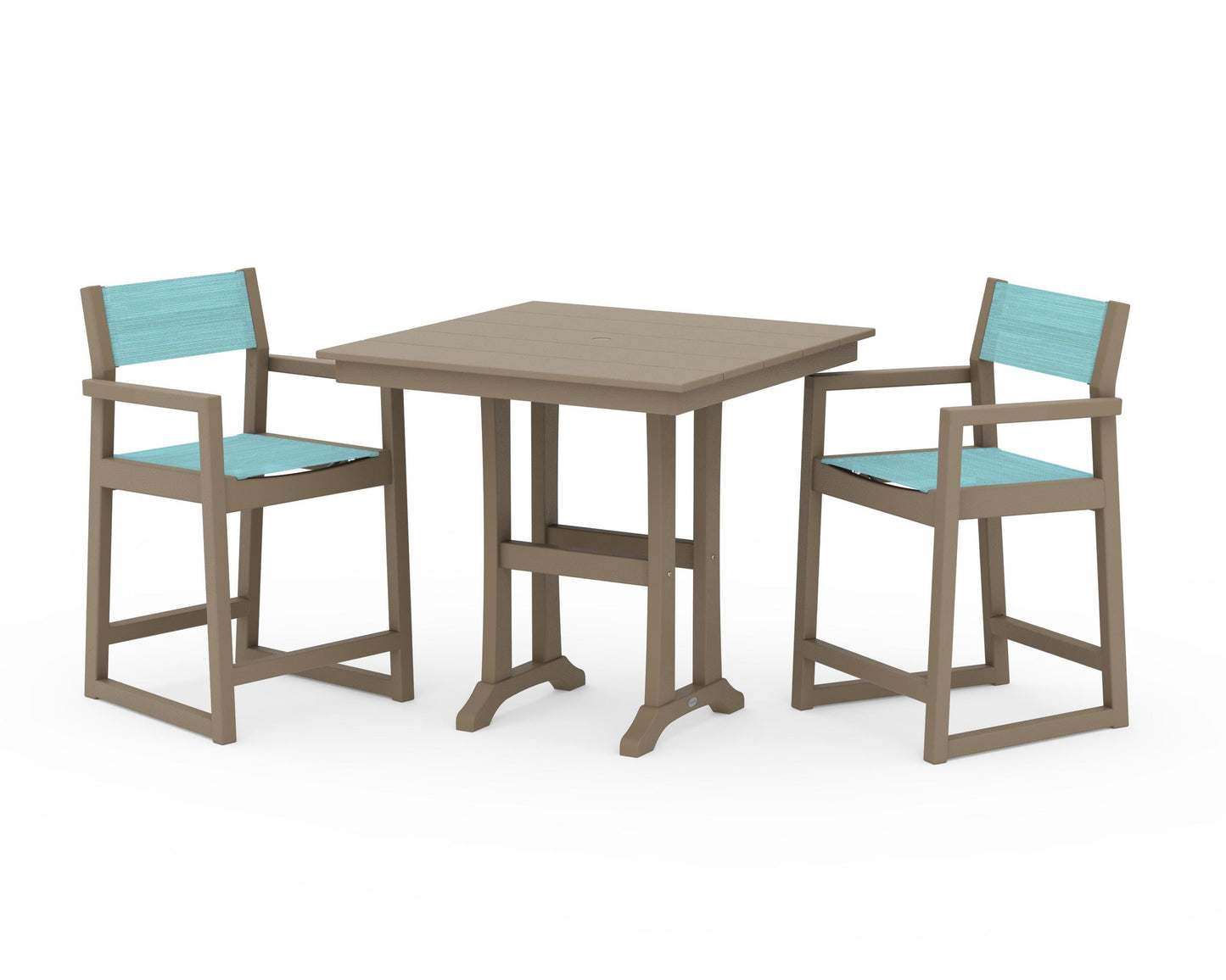 EDGE Sling Arm Chair 3-Piece Farmhouse Counter Set with Trestle Legs