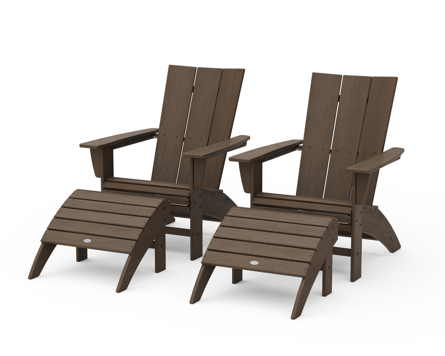 Modern Curveback Adirondack Chair 4-Piece Set with Ottomans