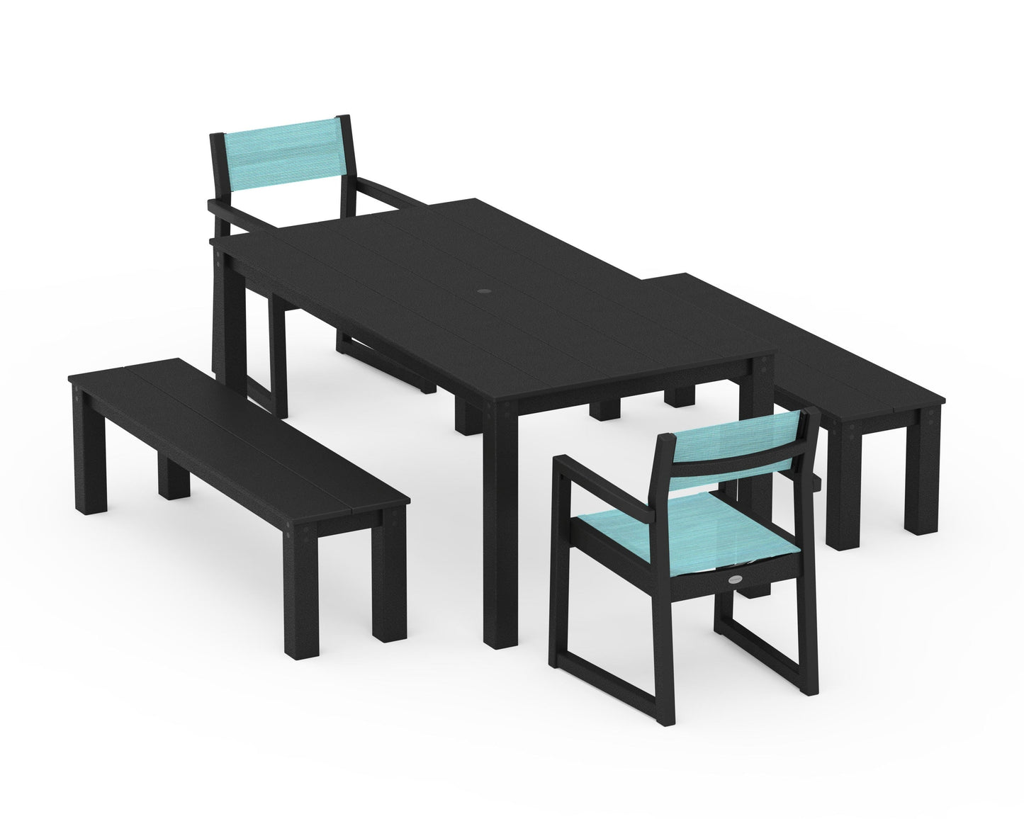 EDGE Sling Arm Chair 5-Piece Parsons Dining Set with Benches