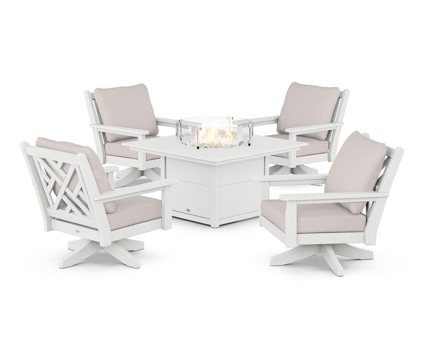 Chippendale 5-Piece Deep Seating Swivel Conversation Set with Fire Pit Table