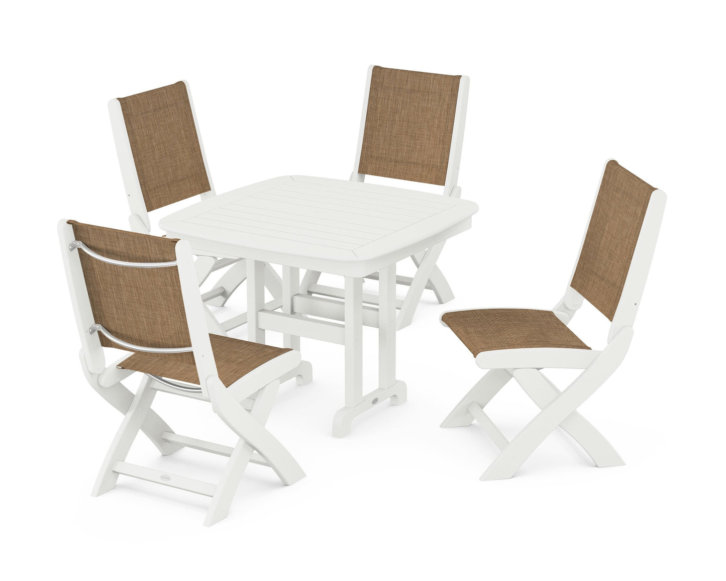 Coastal Folding Side Chair 5-Piece Dining Set