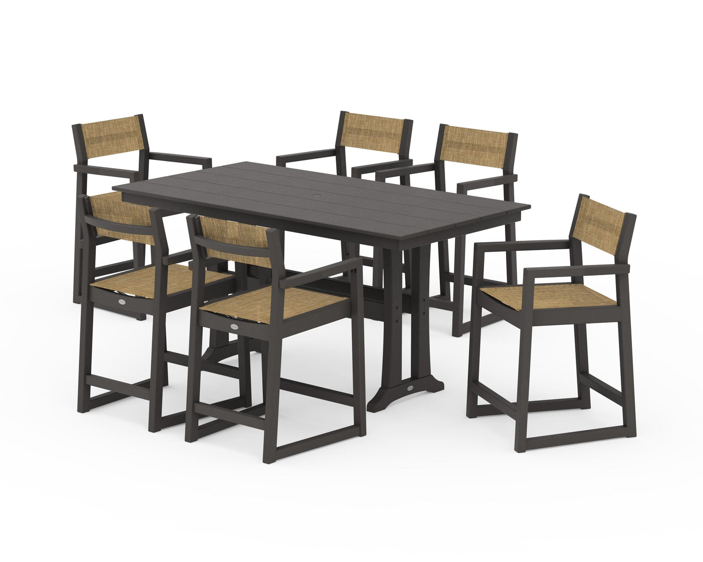 EDGE Sling Arm Chair 7-Piece Farmhouse Counter Set with Trestle Legs