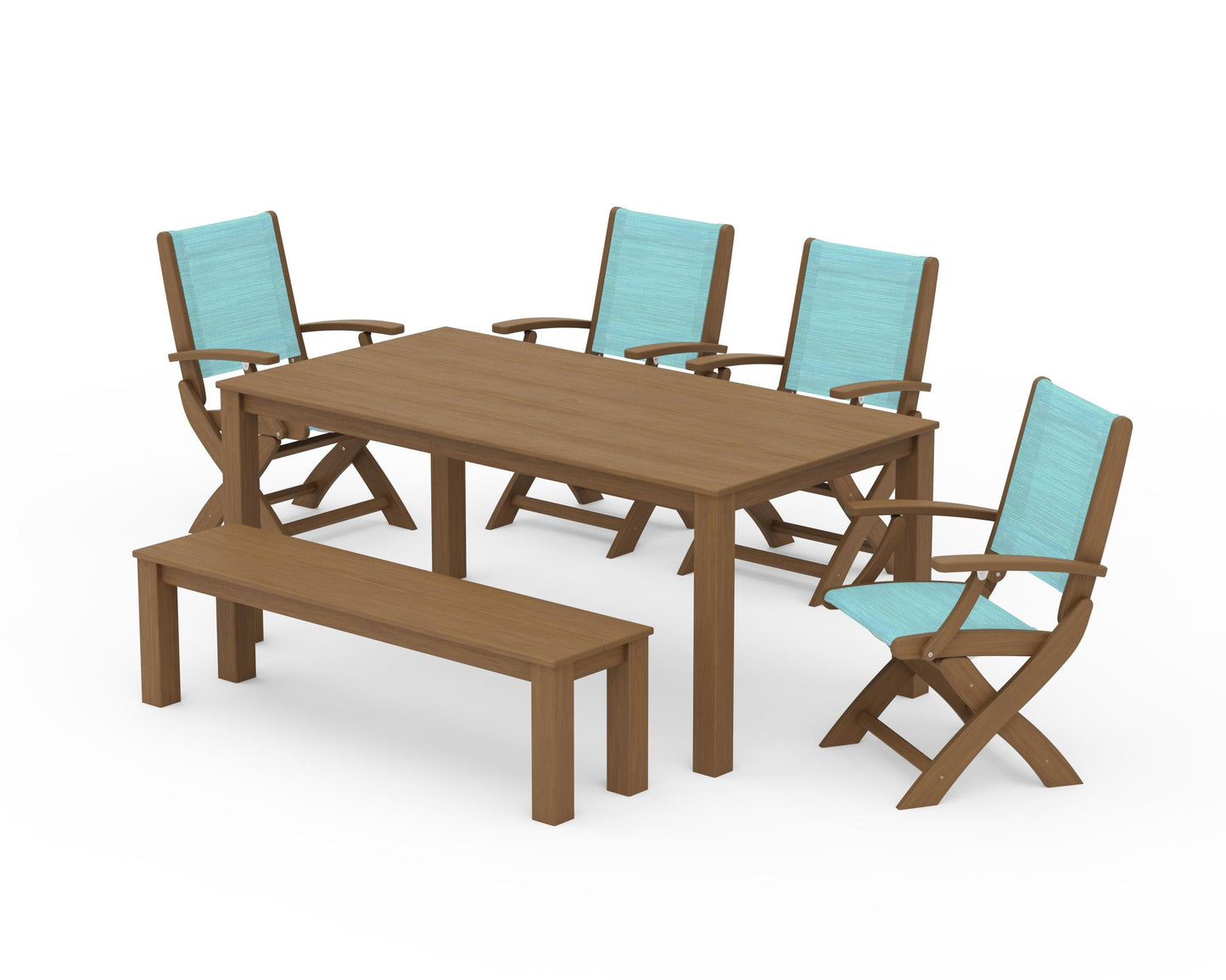 Coastal Folding Chair 6-Piece Parsons Dining Set with Bench