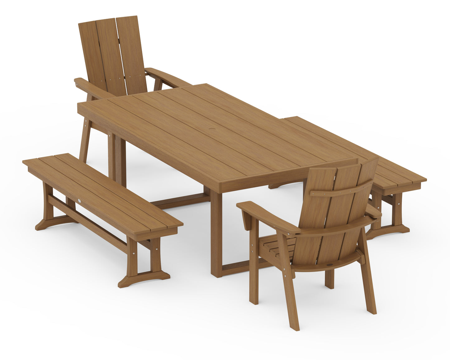 Modern Curveback Adirondack 5-Piece Dining Set with Benches