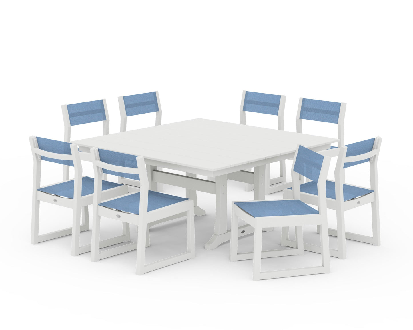 EDGE Sling Side Chair 9-Piece Farmhouse Trestle Dining Set
