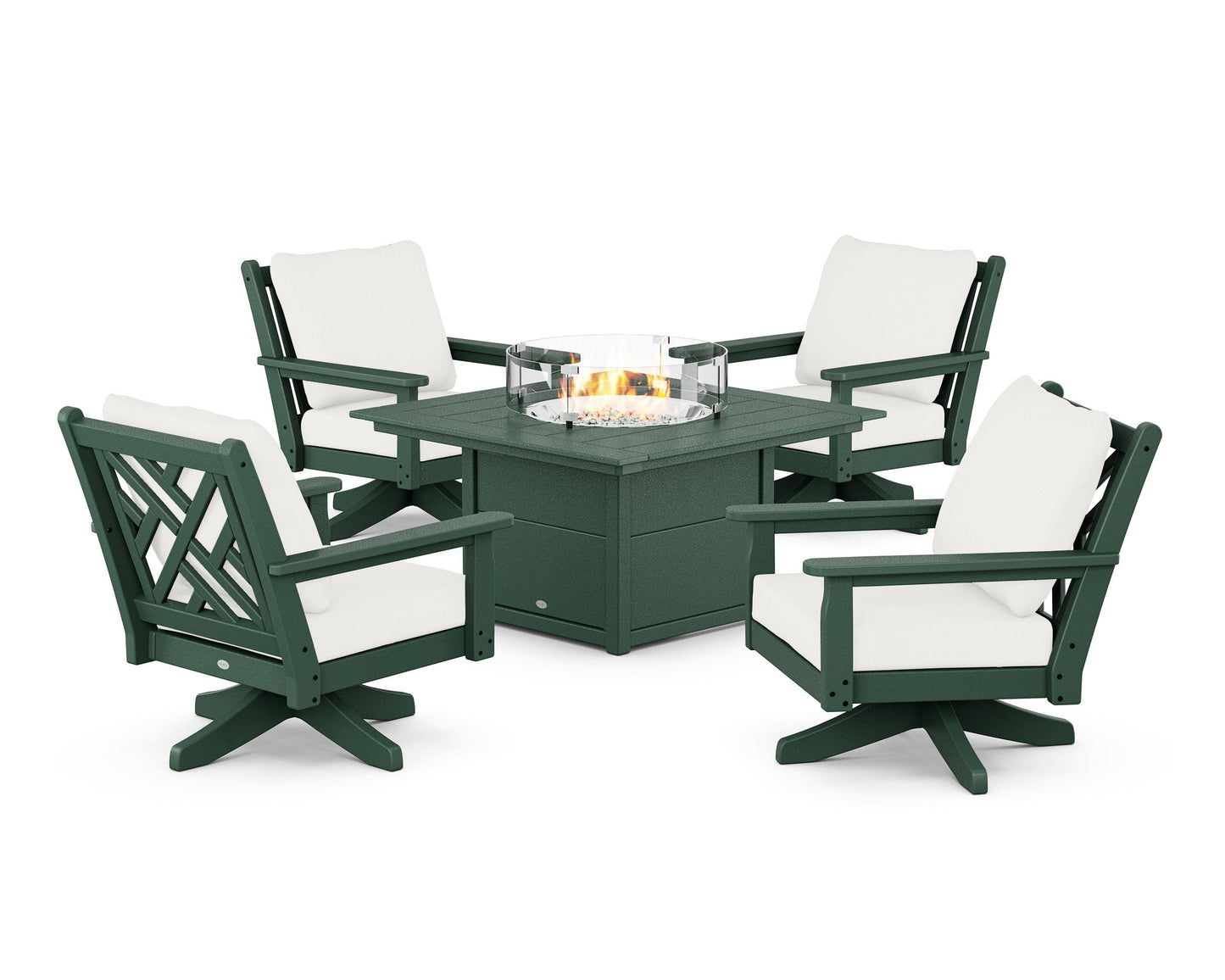 Chippendale 5-Piece Deep Seating Swivel Conversation Set with Fire Pit Table
