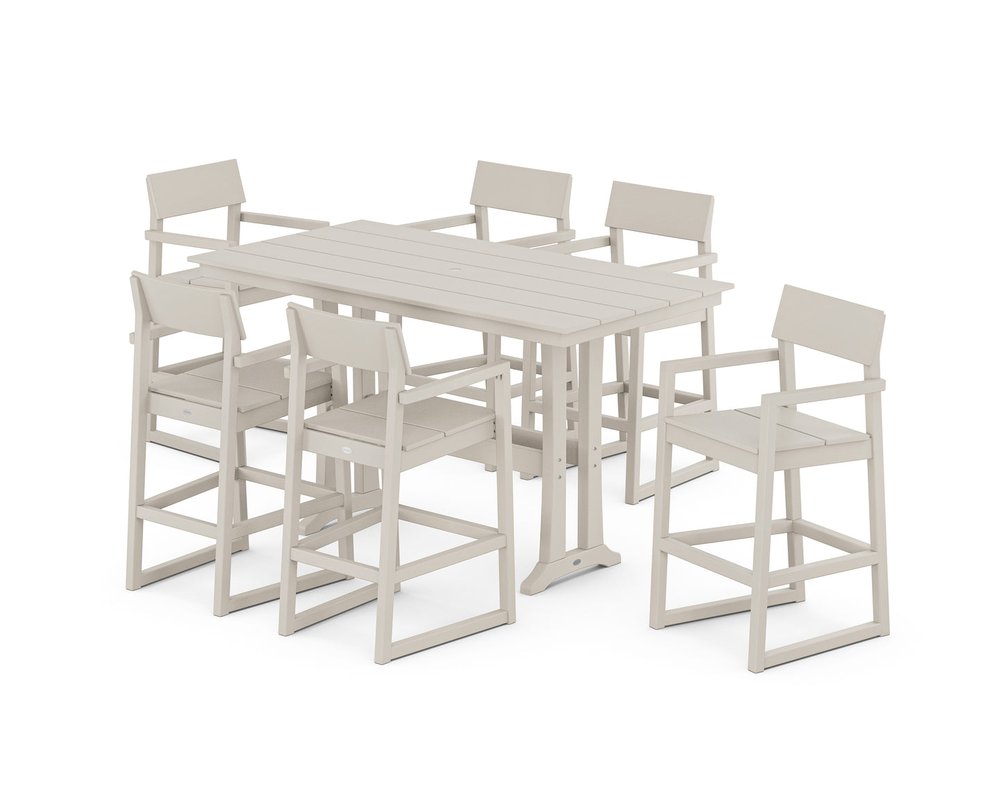 EDGE Arm Chair 7-Piece Farmhouse Bar Set with Trestle Legs